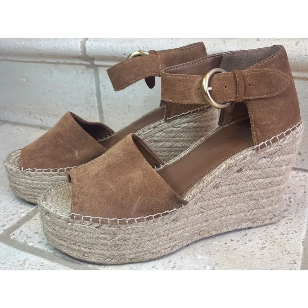 Marc Fisher Alida Espadrille Platform Wedge Natural Brown Sandal Size 11
